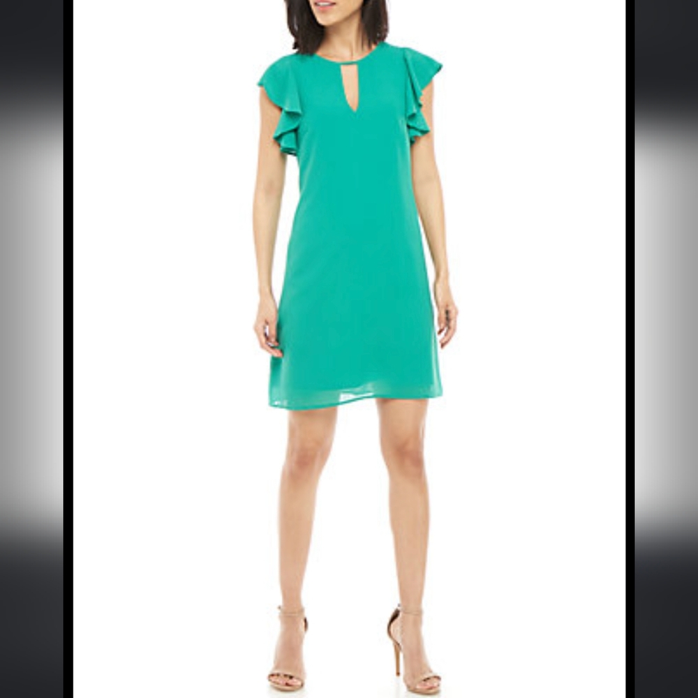 Vince Camuto Kelly Green Ruffle Sleeve Keyhole Dress Size 10